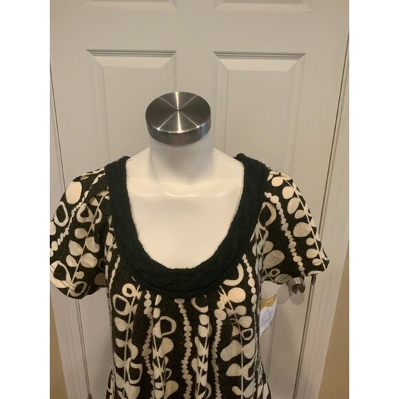 Aryeh Black & Cream Knit Dress w/ Front Pockets & Cable Knit Trim, Size XL - Picture 2 of 6